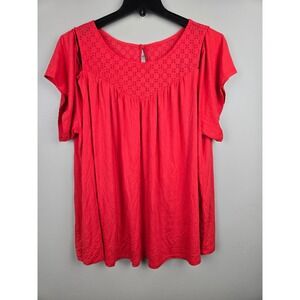 Torrid Red Eyelet Cold Shoulder Top Flutter Sleeve Plus Size‎ 3 3X New